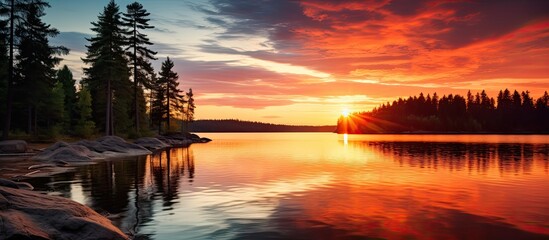 Wall Mural - Stunning sunset on a nameless lake. Creative banner. Copyspace image