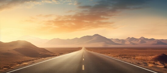 Poster - the road into the distance. Creative banner. Copyspace image