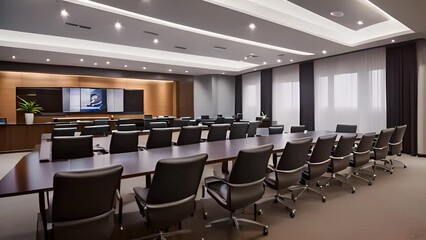 Poster - Modern Conference Room With Large Screen and Windows Generative AI
