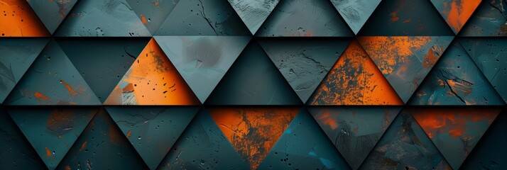 Poster - A pattern of dark teal and orange triangles, creating an abstract background with geometric shapes in the style of geometric shapes