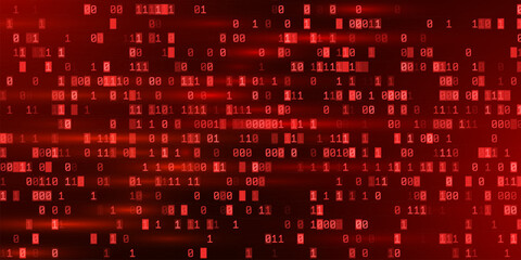 Fototapete - Abstract Red Binary Software Programming Code Background. Malicious Hack Malware Ransomware Concept. Data Leak Breach. Random Binary Data Matrix Wide Vector Illustration.