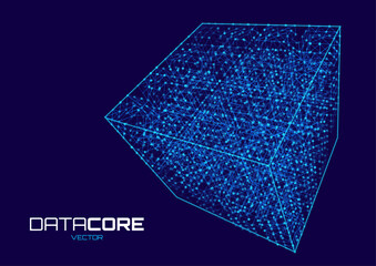 Fototapete - Big Data Storage Technology. Abstract Data Cube Background. Modern Technology Banner. Information Server. Data Science Computer Science Algorithms Vector Illustration.