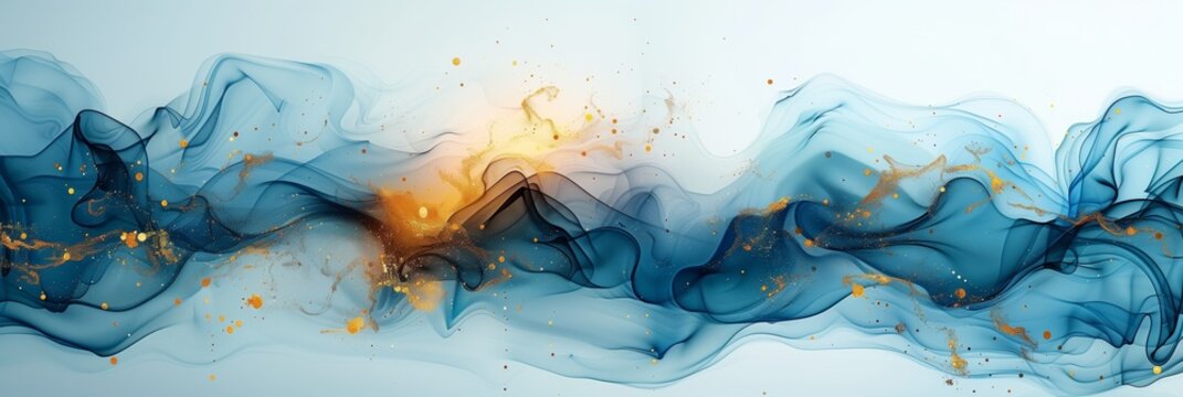 Abstract fluid art background with blue and golden colors