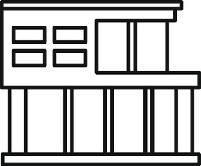 Poster - simple black and white icon of a modern building with big windows and pillars
