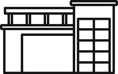 Sticker - Simple line drawing of a modern house building facade with garage door featuring balcony