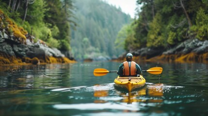 Canvas Print - A person in a kayak paddling down a river