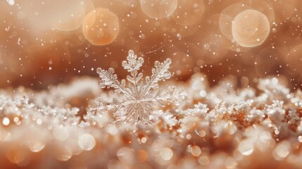 Sticker - Macro shot of a snowflake on a brown backdrop