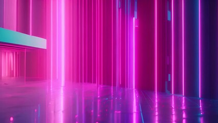 Poster - Neon Lights Reflect on Wet Floor Generative AI