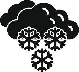 Poster - simple icon representing a black cloud pouring down three large snowflakes symbolizing snowfall
