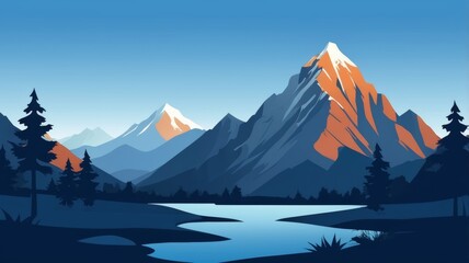 Simple background with a mountain theme with a blue background, Ai generated