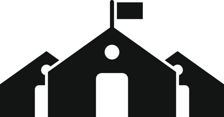 Poster - black silhouette of a school building with a flag, symbolizing education and learning