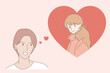 © Grandmadraws - Boyfriend falling in love, thinking of girlfriend. Young man dreaming of woman. Guy imagining about soulmate. Hand drawn flat cartoon character vector illustration.