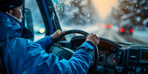 The Symbolic Journey of a Truck Driver in a Blue Jacket. Concept Transport, Blue Jacket, Symbolic Journey, Truck Driver, Photographs