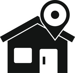 Poster - Simple black and white icon of a house with a location pin, perfect for representing a home address or property location