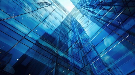 Wall Mural - Modern office building glass blue toned image. AI generated image