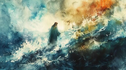 Wall Mural - Jesus Christ watercolor Illustration. Christianity hand drawn