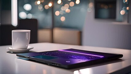 Poster - laptop with rocket launch wallpaper generative ai