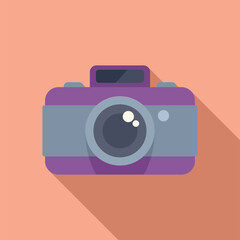 Poster - purple camera with long shadow on pink background, perfect for photography and technology related de