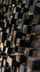 Wall Mural - Abstract close-up of black geometric cubes in various sizes, geometric art concept. Background with copy space.