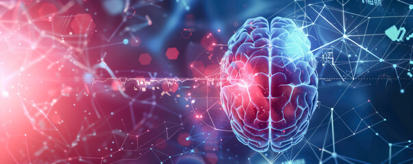 Illustration of the human brain on the desktop of the laptop. Artificial intelligence concept.