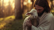 © Yin - Jesus Christ gently hold a lamb. Religion and Christianity concept