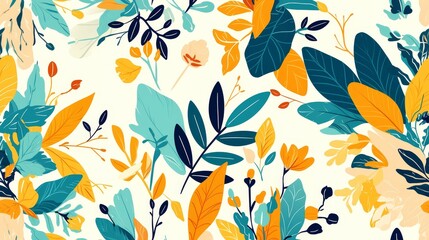 Wall Mural - A colorful floral pattern with a bright yellow flower in the middle