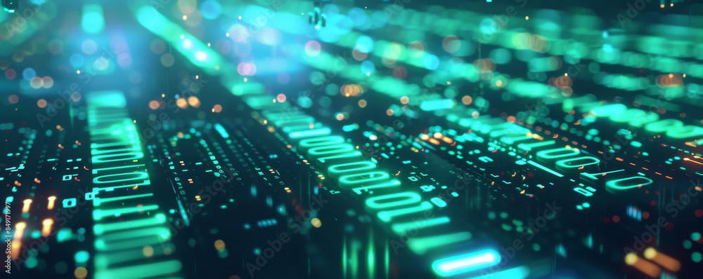 Neon Computer Code Backround Modern digital code background with neon green numbers on a black ...