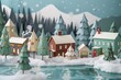 © Phatharaporn - A charming paper art illustration of a winter village scene with snow-covered houses and trees, evoking the warmth and festivity of the holiday season