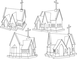 Wall Mural - Sketch illustration vector vintage classic old church detail design drawing for toy doll 