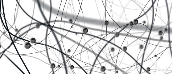 Fototapete - Big data visualization. Network connection structure with chaotic distribution of points and lines. 3D rendering.