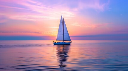 Wall Mural - a sailboat is sailing through the water at sunset.