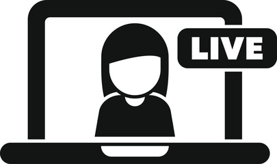 Poster - businesswoman making live stream from laptop screen, webinar concept, simple style