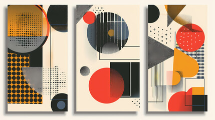 Set Of Swiss Design Inspired Background Vector Illustration. Cool Geometric Abstract Modernist Placard.