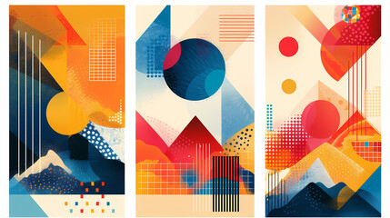 Set Of Swiss Design Inspired Background Vector Illustration. Cool Geometric Abstract Modernist Placard.