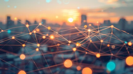 Poster - Network and connectivity technology concept photo with city background.