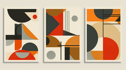 Set Of Swiss Design Inspired Background Vector Illustration. Cool Geometric Abstract Modernist Placard.