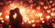 © tashechka - Silhouette of a couple in an intimate embrace, surrounded by glowing heart-shaped bokeh lights, evoking a romantic atmosphere.