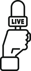 Poster - Line icon of a hand holding a microphone with a live sign, representing a live news broadcast