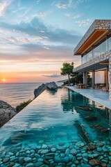 Wall Mural - a house with a swimming pool in front of the ocean