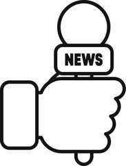 Poster - Line art of a journalist hand holding a microphone, ready to record an interview