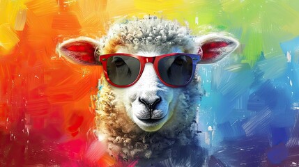 Wall Mural - cool sheep in sunglasses Generative AI