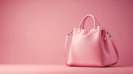 Wall Mural - Pastel colored womens hand bag on pink background. Summer fashion concept. Mockup