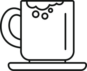 Poster - line art icon of a steaming cup of coffee or tea with foam bubbles on a saucer