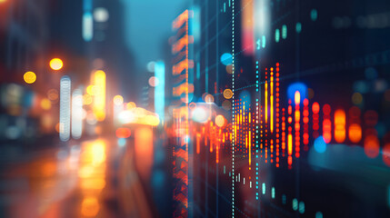 Aufkleber - Abstract colorful charts and blurred city lights used to visualize financial market data