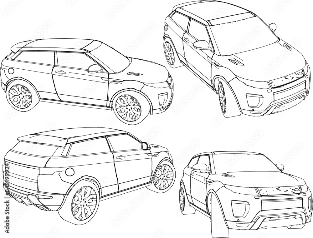 Vector illustration sketch of a 4 wheel drive adventure car design for ...