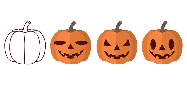 Halloween set. Variations of pumpkin, different character faces. Isolated vector illustration, halloween concept