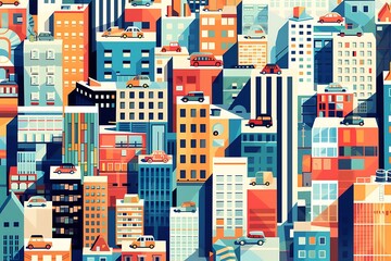 Wall Mural - A geometric representation of a bustling city, with shapes as buildings and cars