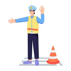 Sticker - An editable flat illustration of traffic police 