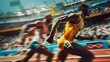 © paco - Sprinting Towards Victory.  A dynamic photographic image capturing the intensity and speed of athletes competing in an Olympic track and field race.
