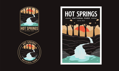 Set of Hot Springs National Park graphic illustration badge poster vector